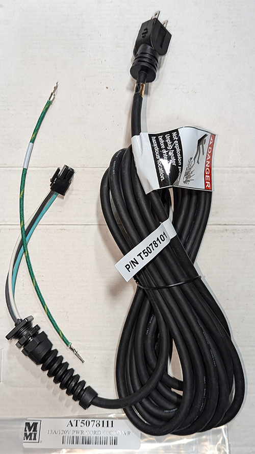 13A/120V Power Cord w Ground Wire Kit NEMA 5-15 PLUG & 10" GROUND WIRE
