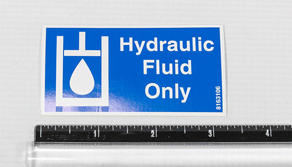 Hyd oil specification label